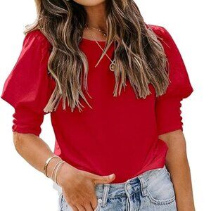 Red Puff Sleeve Top cotton blend – Size L
